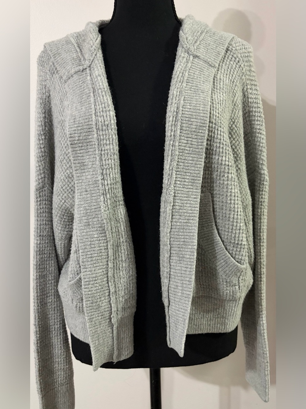 Express Light Gray Open-Front Hooded Cardigan
